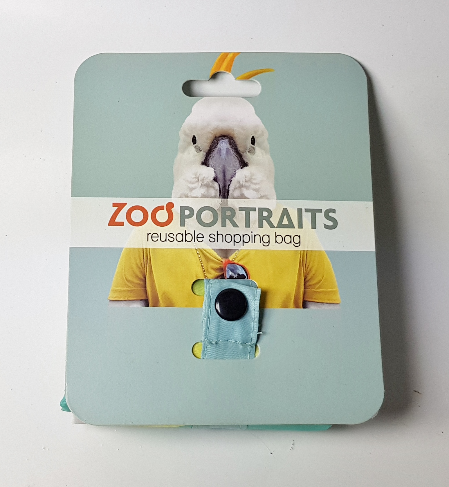 Torba na zakupy z wizerunkiem karykatury papugi kakadu etykieta