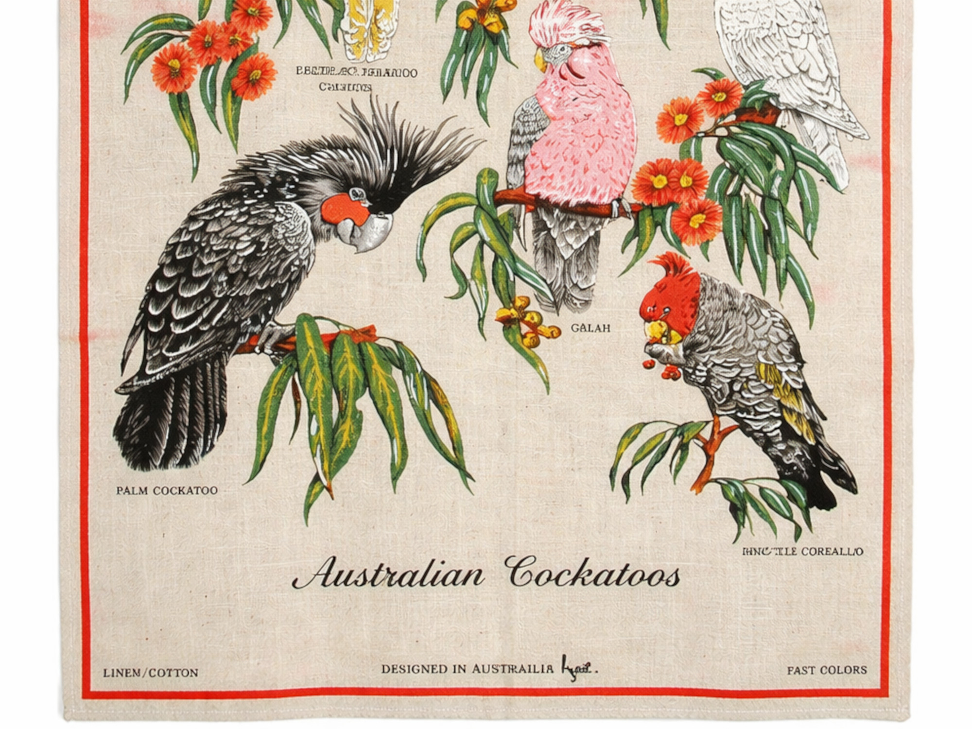 Ściereczka - makatka na ścianę z ilustracjami australijskich kakadu - dół